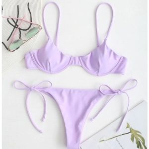 ZAFUL Tie Underwire Balconette Bikini Set